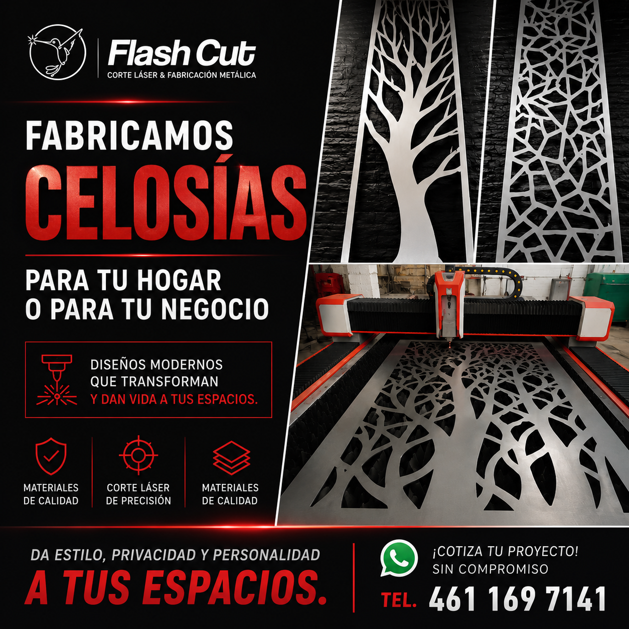Fabricamos celosías metálicas con corte láser de precisión para hogares, negocios, oficinas y proyectos arquitectónicos.